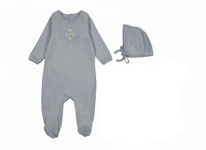 Baby Blue Footie + Hat | Monogram Majesty | Sapphire Blue | Mon Tresor | AW26