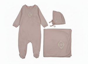 Baby Girl Layette Set | Monogram Majesty Cardigan | Pink Whip | Mon Tresor | AW26