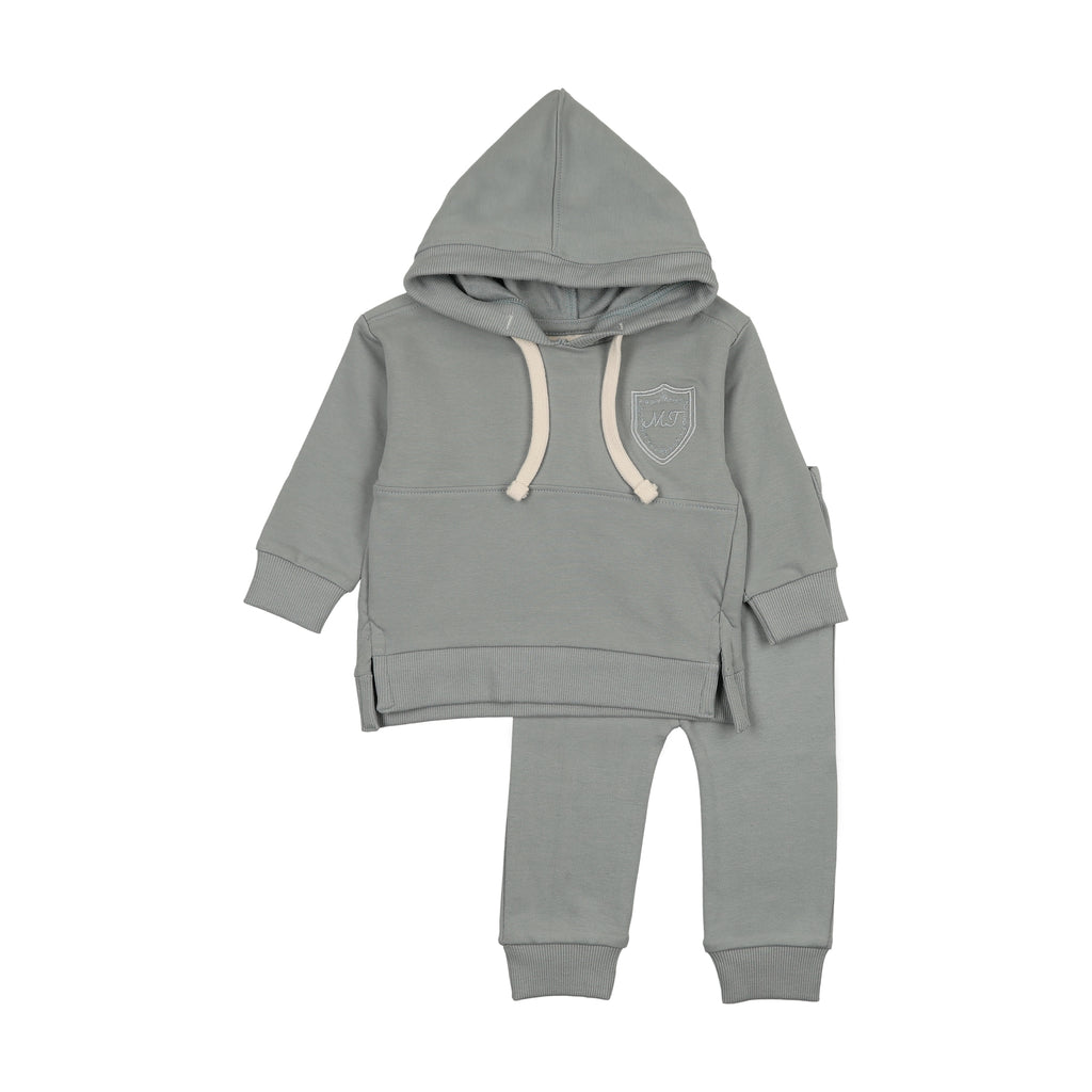 Baby Boy 2 Piece Outfit | MT Signature Hoodie Ensemble | Stone Blue | Mon Tresor | AW25