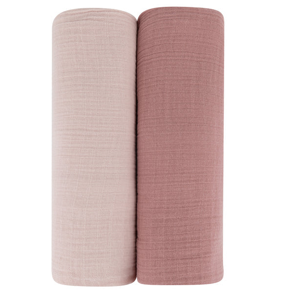 Cotton Muslin Swaddle 2 Pak | Rosewater/Cranberry  | Ely's & Co