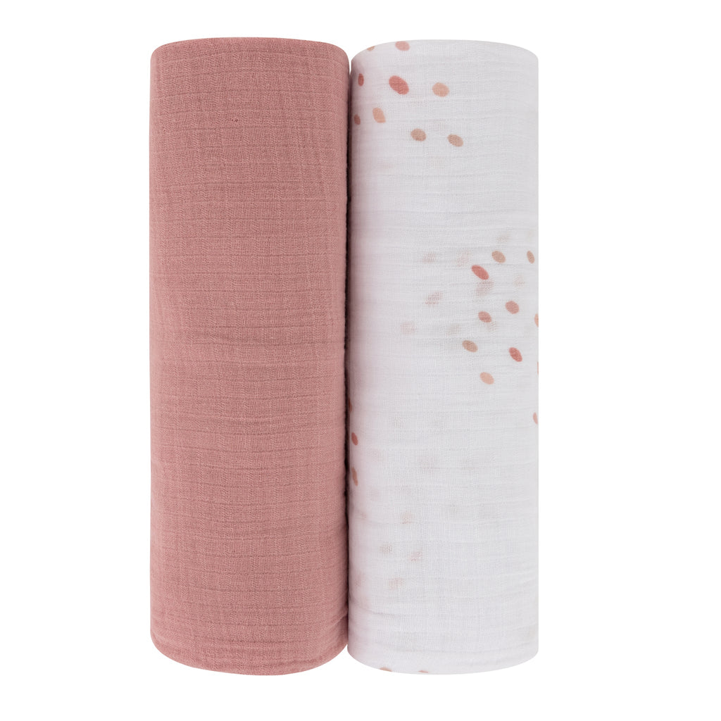 Cotton Muslin Swaddle 2 Pak | Pink Rain Drops + Dusty Pink  | Ely's & Co