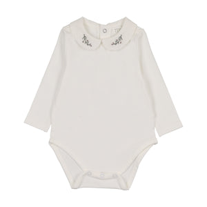 Baby Boy Onesie | Olive Embroidered Collar | Long Sleeve | Peluche | SS26