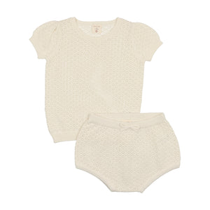Baby Neutral Short Set | Pointelle Knit | Cream | Lil Legs