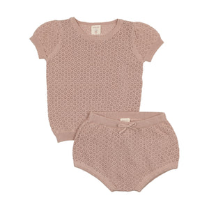 Baby Girl Short Set | Pointelle Knit | Pink| Lil Legs