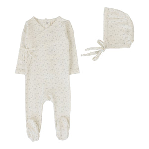 Baby Boy Footie + Hat | Printed Wrapover | Cream/Blue | Lil Legs | SS26