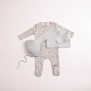 Baby Boy Footie + Cardigan Set | Petites Fleurs | Dusty Blue | Bee and Dee | AW26