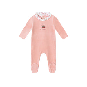 Baby Girl Footie | Floral Collared Velour | Pink | Minilabel | AW26