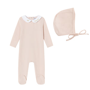Baby Girl Footie + Hat | Metallic Embroidered | Pink | Minilabel | AW26