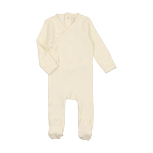 Baby Neutral Footies + Hats | Pinpoint Wrapover | Ivory | Lil Legs | AW23