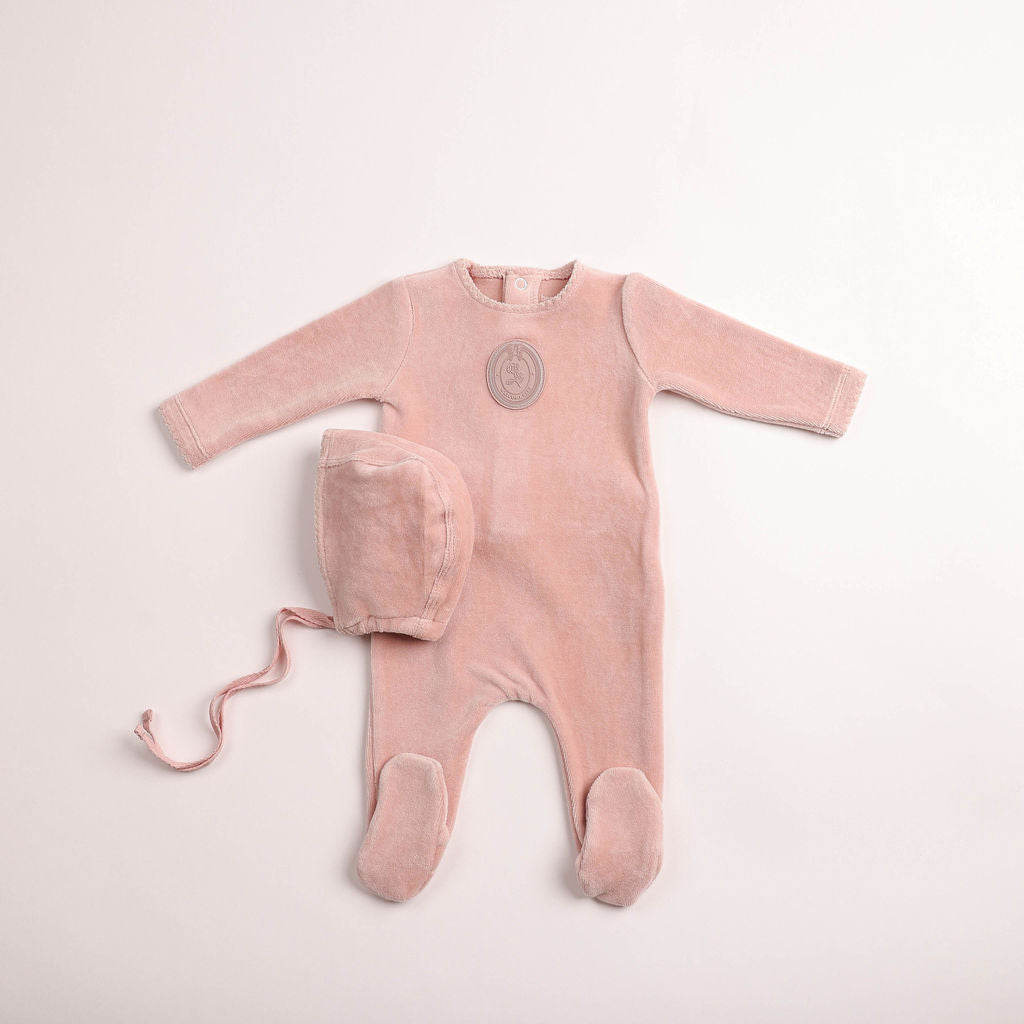 Baby Girl Footie + Hat | Plaquette Velour | Toffee | Bee and Dee | AW26
