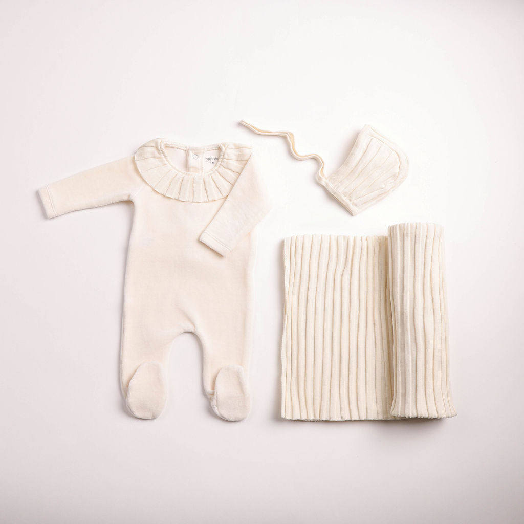 Baby Neutral Layette Set | Pleated Knit Velour | Linen | Bee and Dee | AW26