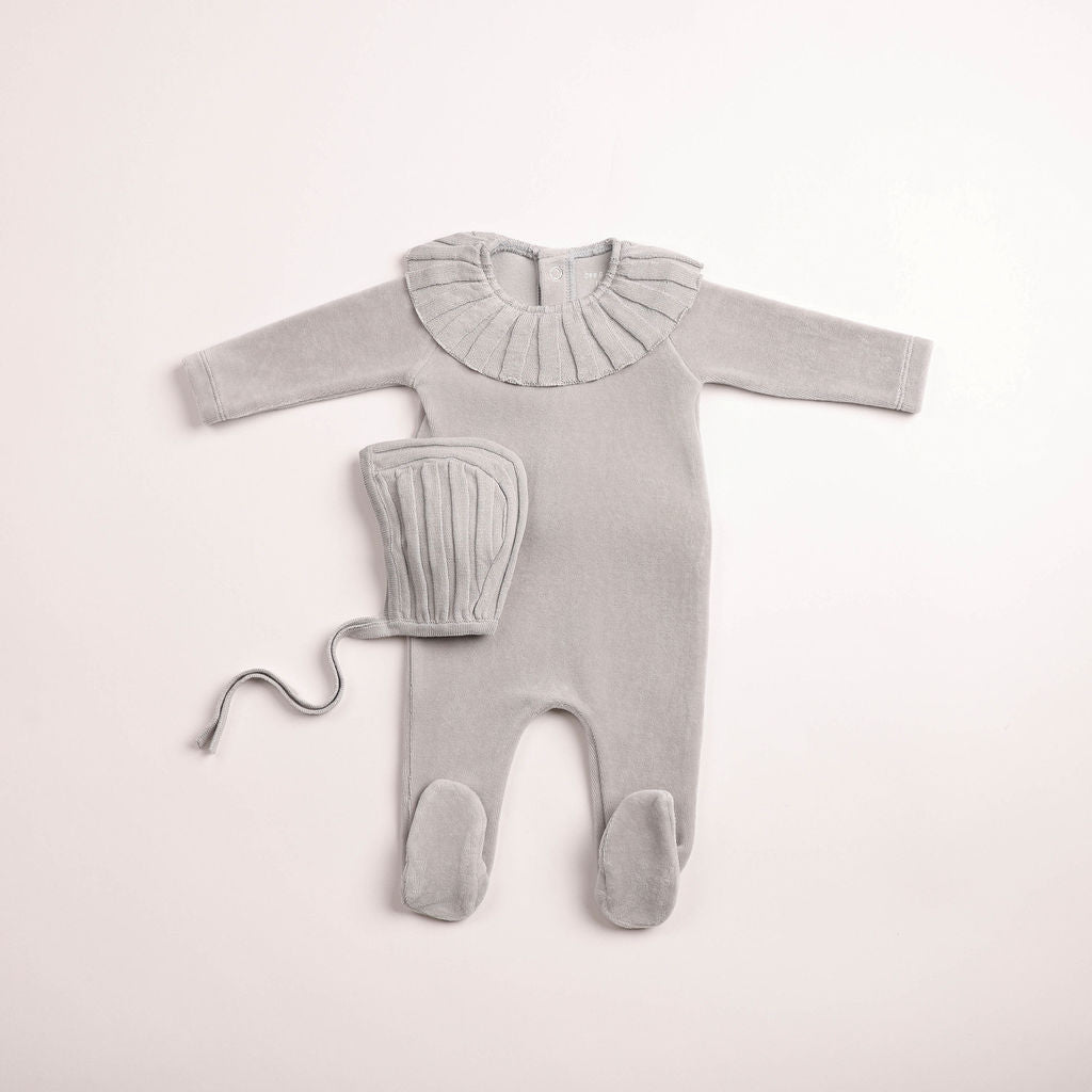 Baby Boy Footie + Hat | Pleated Knit Velour | London Fog | Bee and Dee | AW26
