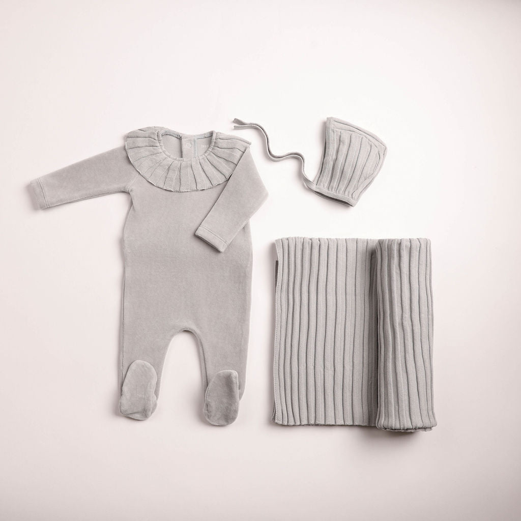 Baby Boy Layette Set | Pleated Knit Velour | London Fog | Bee and Dee | AW26