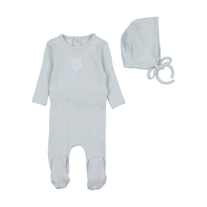 Baby Boy Layette Set | Pointelle Engraved Plaque  | Powder Blue | Bee and Dee