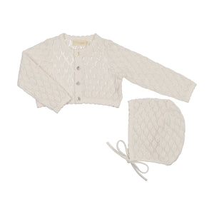 Baby Neutral Cropped Cardigan + Hat | Pointelle | Cream | Peluche | SS26
