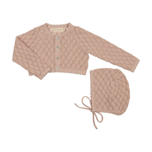 Baby Girl Cropped Cardigan + Hat | Pointelle | Rose | Peluche | SS26
