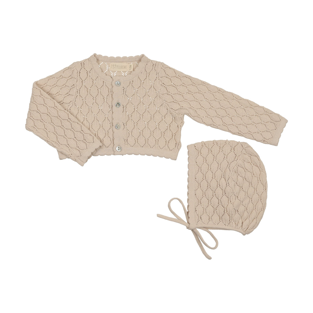 Baby Boy Cropped Cardigan + Hat | Pointelle | Stone | Peluche | SS26