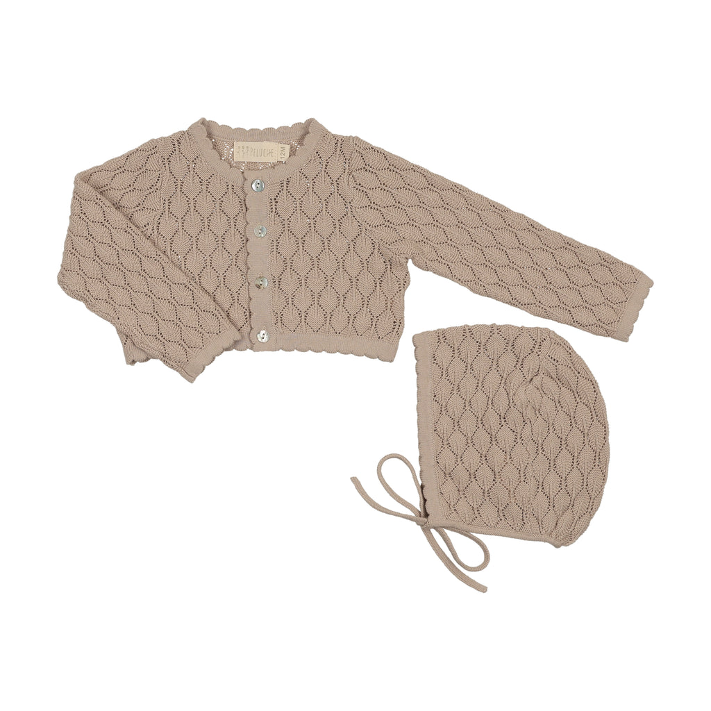 Baby Boy Cropped Cardigan + Hat | Pointelle | Taupe | Peluche | SS26