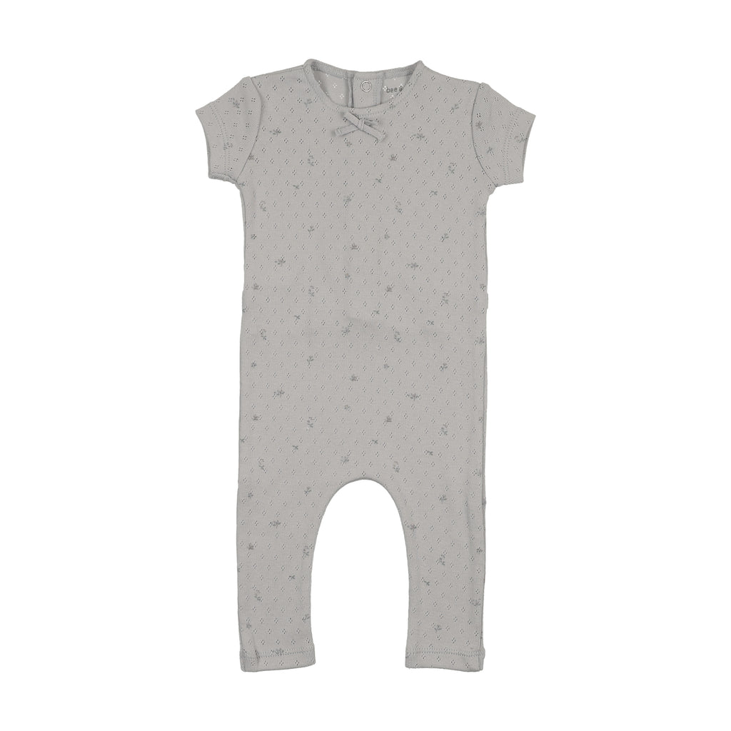 Baby Boy Romper | Pointelle with Flowers | Dusty Blue | Bee and Dee | SS26