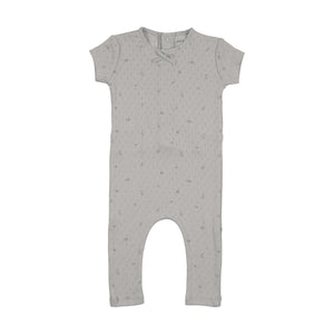 Baby Boy Romper | Pointelle with Flowers | Dusty Blue | Bee and Dee | SS26
