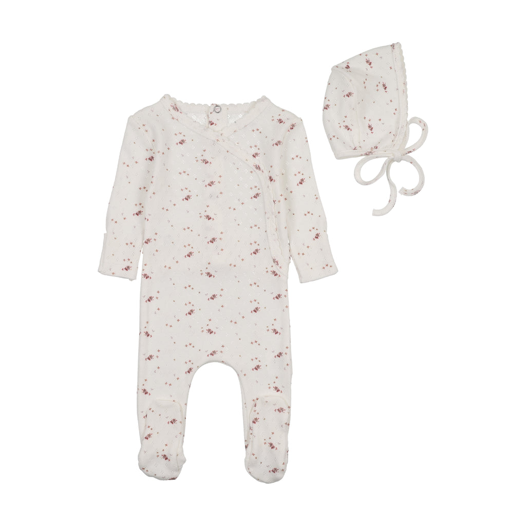 Baby Girl Footie + Hat | Pretty Petals | Ivory | Bee and Dee | AW25