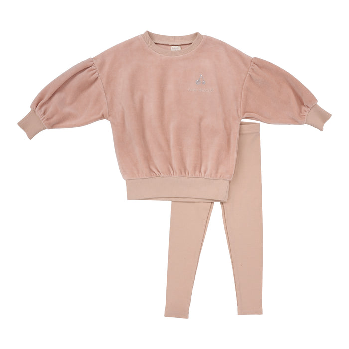 Baby Girl Outfit | Rhinestone Velour Set | Dusty Pink | Lil Legs | Aw25