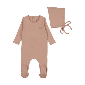 Baby Girl Footie + Hat | Raised Embroidery | Hushed Pink | Bee and Dee | SS26
