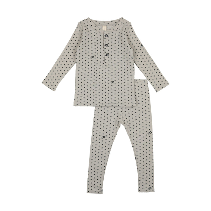 Baby Boy 2 Piece Outfit | Ribbed Star | Lounge Set | Cloud/Navy | Lil Legs | AW23