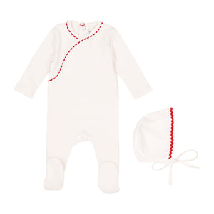 Baby Girl Footie + Hat | Classic Ric Rac | Red on White | Minilabel | AW25