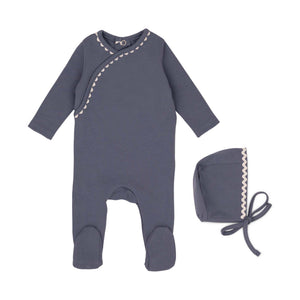 Baby Boy Footie + Hat | Classic Ric Rac | White on Blue | Minilabel | AW25