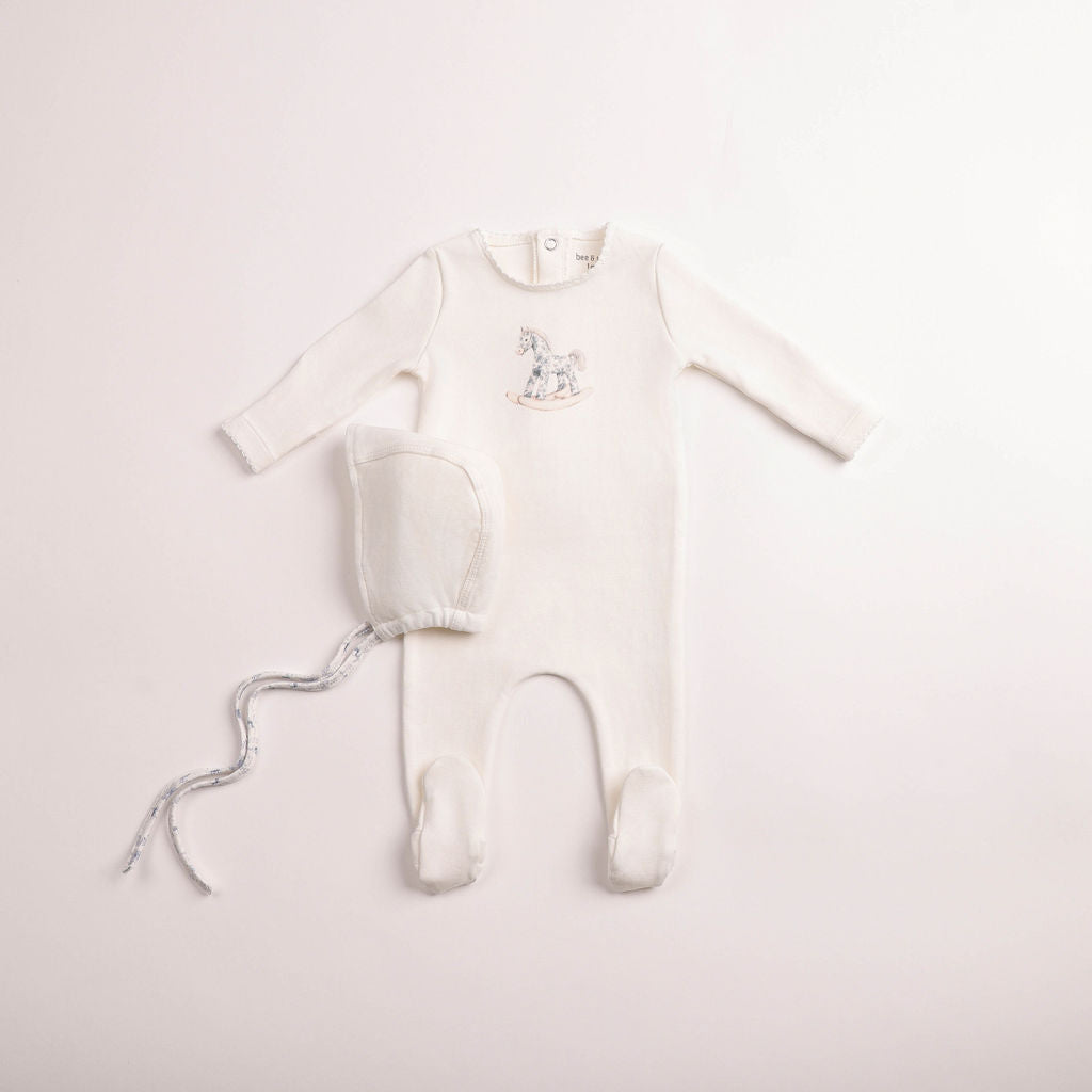 Baby Boy Footie + Hat | Rocking Horse | Chalk White Boys | Bee and Dee | AW26