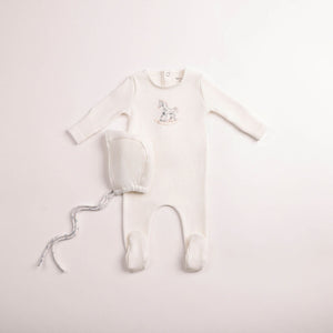 Baby Boy Footie + Hat | Rocking Horse | Chalk White Boys | Bee and Dee | AW26