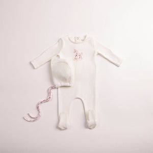 Baby Girl Footie + Hat | Rocking Horse | Chalk White Girls | Bee and Dee | AW26