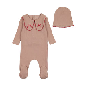 Baby Girl Footie + Hat | Rope On Rib | Dusty Pink | Bee and Dee | AW25
