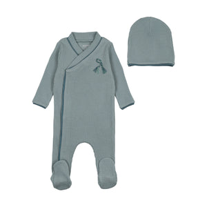 Baby Boy Footie + Hat | Rope On Rib | Seagrass | Bee and Dee | AW25