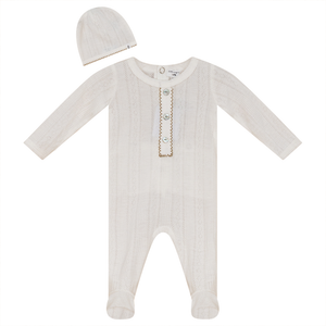 Baby Boy Layette Set | Pointelle Trimmed | White/Taupe | Fragile