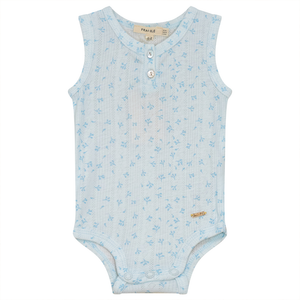 Baby Boy Sleeveless Romper | Leaf Print | Blue | Fragile