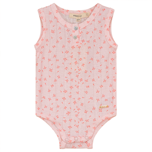 Baby Girl Sleeveless Romper | Leaf Print | Pink | Fragile