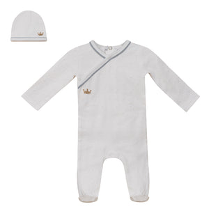 Baby Boy Footie + Hat | Embossed Wrap | White/Light Blue | Fragile