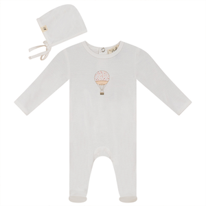 Baby Girl Footie + Hat | Hot Air Balloon | White/Pink | Fragile
