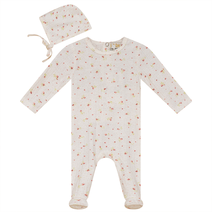 Baby Girl Footie + Hat | White Floral | Fragile