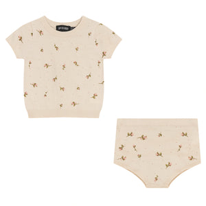 Baby Girl Short Set | Floral Knit | Space Grey | Fragile