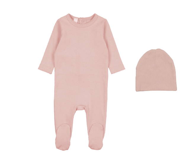 Baby Girl Footie + Hat | Scalloped Edged | Pink | Bopop