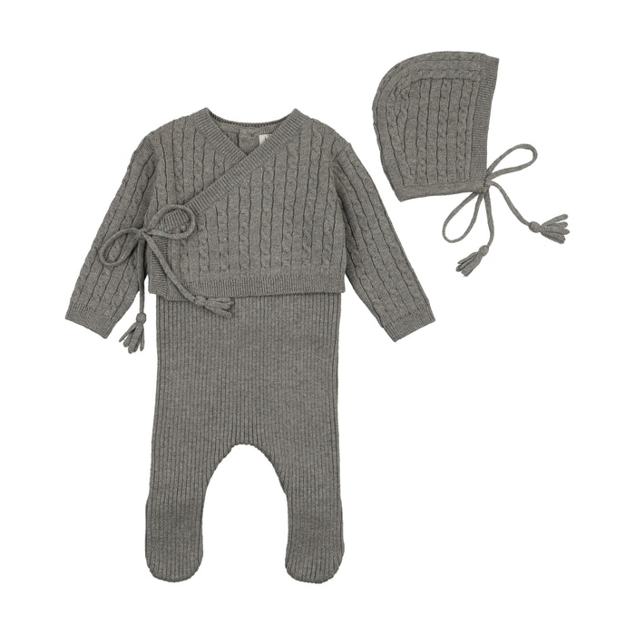 Baby Boy Layette Set | Soft Cable Knit | Charcoal | Bee and Dee | AW25