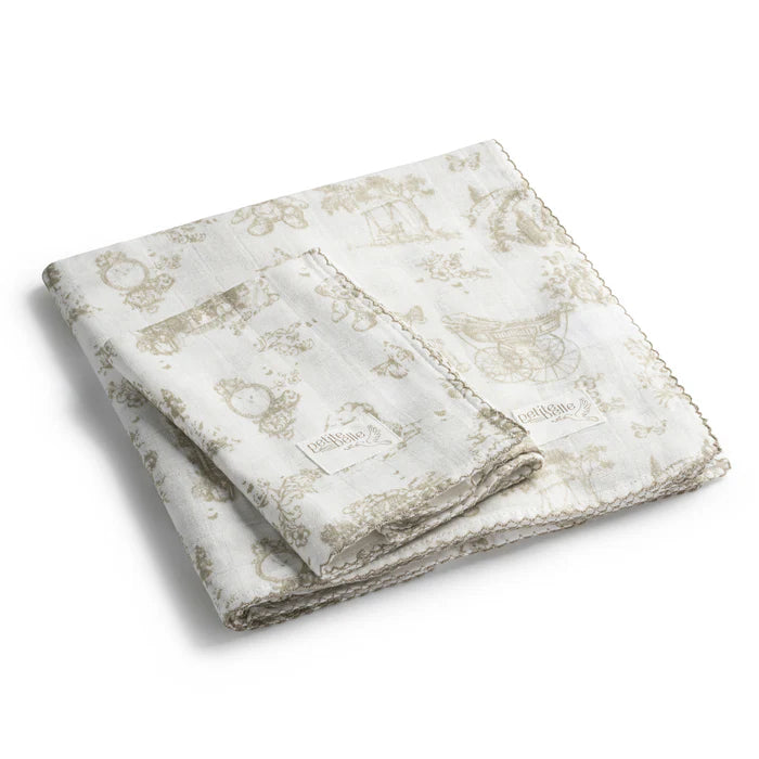 Baby Swaddle & Burp Cloth Set | Taupe Safra Toile | Petite Belle