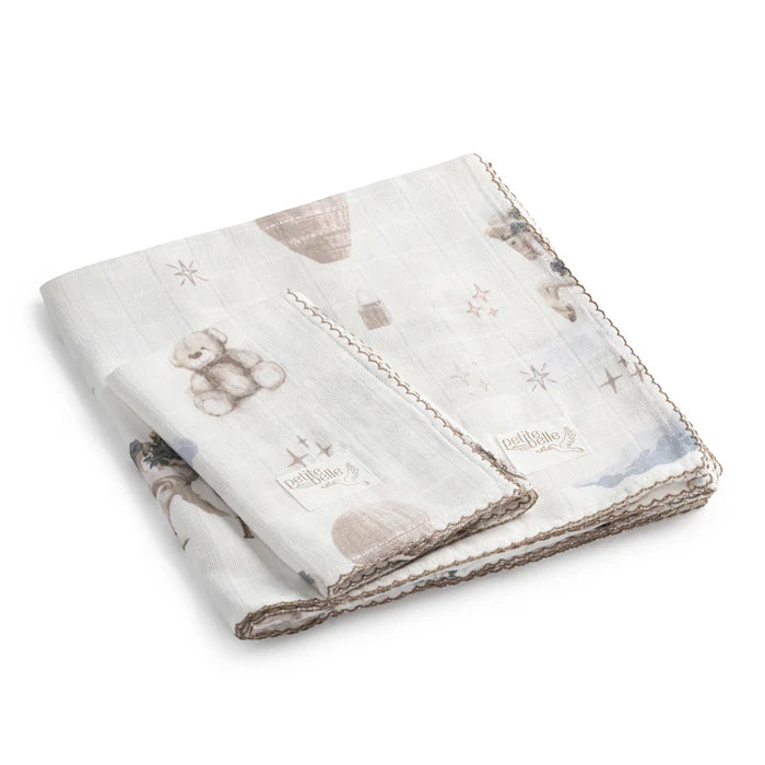 Baby Swaddle & Burp Cloth Set | Carousel Sky | Petite Belle