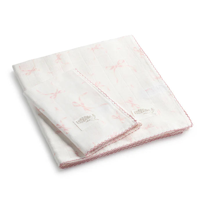 Baby Swaddle & Burp Cloth Set | Lafayette Pink Lace | Petite Belle