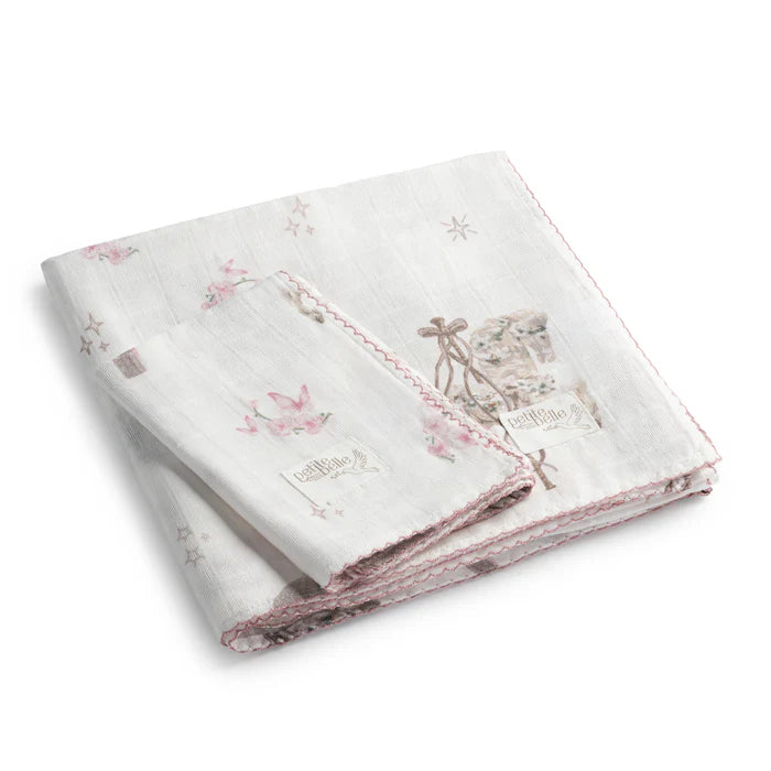 Baby Swaddle & Burp Cloth Set | Carousel Mauve | Petite Belle