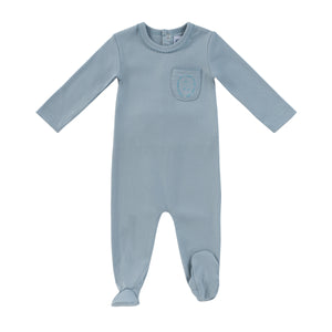 Baby Boy Footie + Hat | Embroidered Pocket | Blue | Kipp
