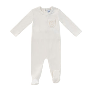 Baby Neutral Footie + Hat | Embroidered Pocket | White | Kipp